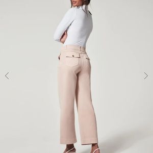 SPANX stretch twill cropped wide leg pant in pale pink- look cream - Like new!